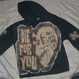 Denim Tears Graphic Skull Hoodie - "Die For You" Print - Black -Small